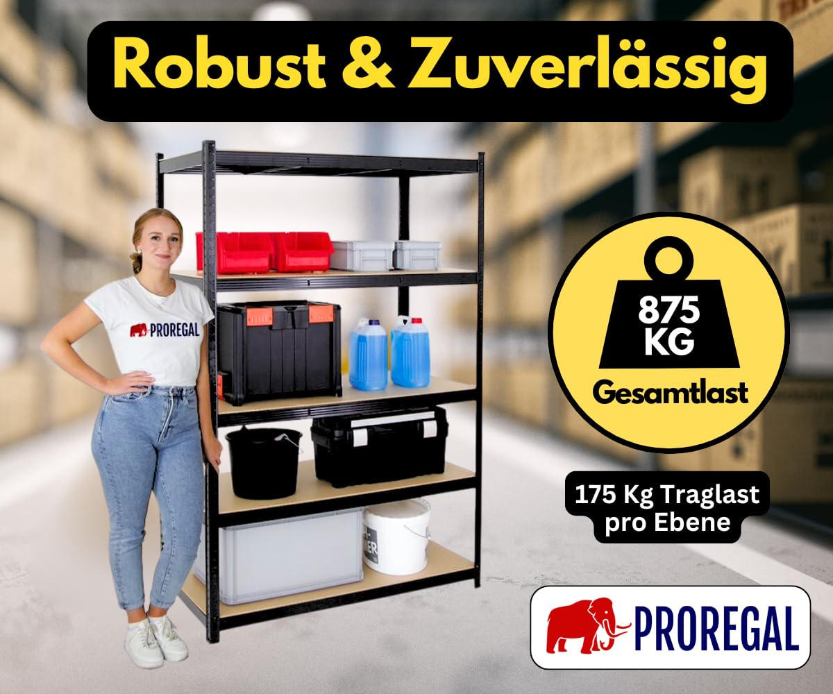 SCHWERLASTREGAL Taurus 180x120x60 cm Fachlast 175 kg Schwarz - Schwarz, Metall (120/180/60cm) - PROREGAL