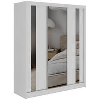 SCHWEBETÜRENSCHRANK mit Schubladen 180 - GRECJA - Weiß mit Spiegel - Alufarben/Weiß, Holzwerkstoff/Metall (180/216/61cm) - MKS