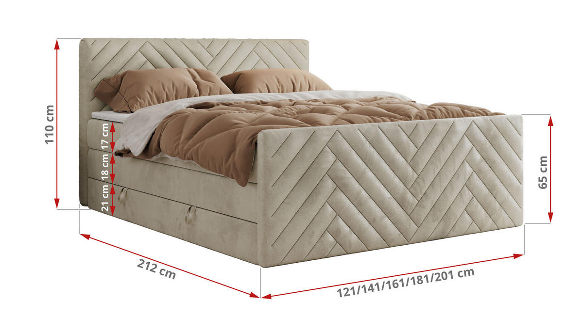 BOXSPRINGBETT PARIS KING DUO - 160/200 - Beige Velvet - H3 - Beige, Holz/Textil (160/200cm) - MKS