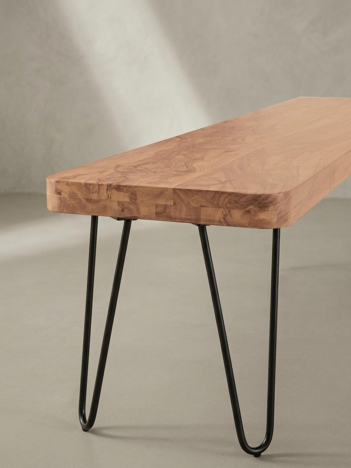SITZBANK BALU Massivholz Metallbeine Landhausstil, Beige 160x40x45 cm - Beige/Schwarz, Holz/Metall (160/45/40cm) - KADIMA DESIGN