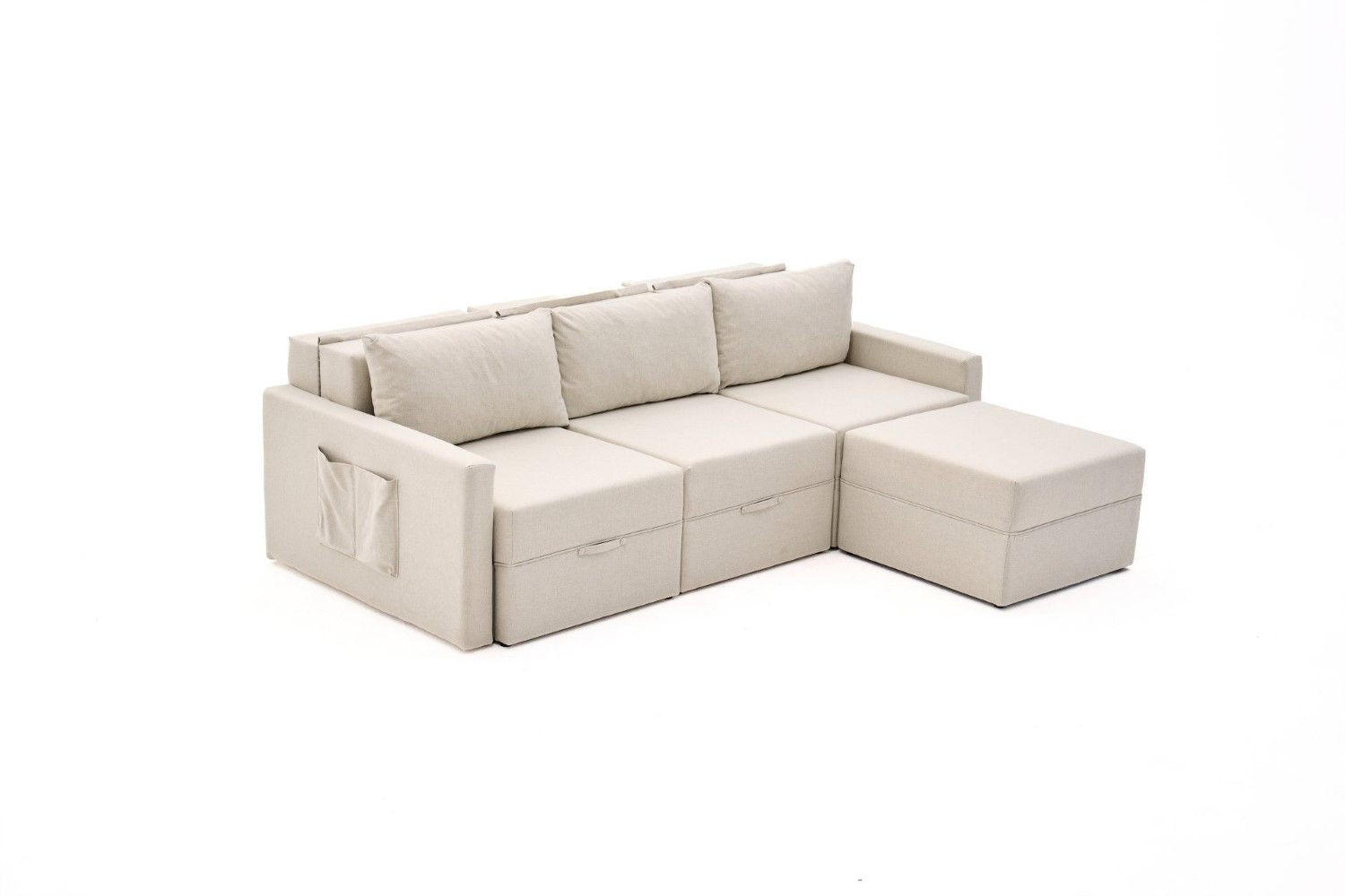 ECKSCHLAFSOFA mit Hocker - Beige/Creme, Holz/Kunststoff (230/180cm) - myHomelando