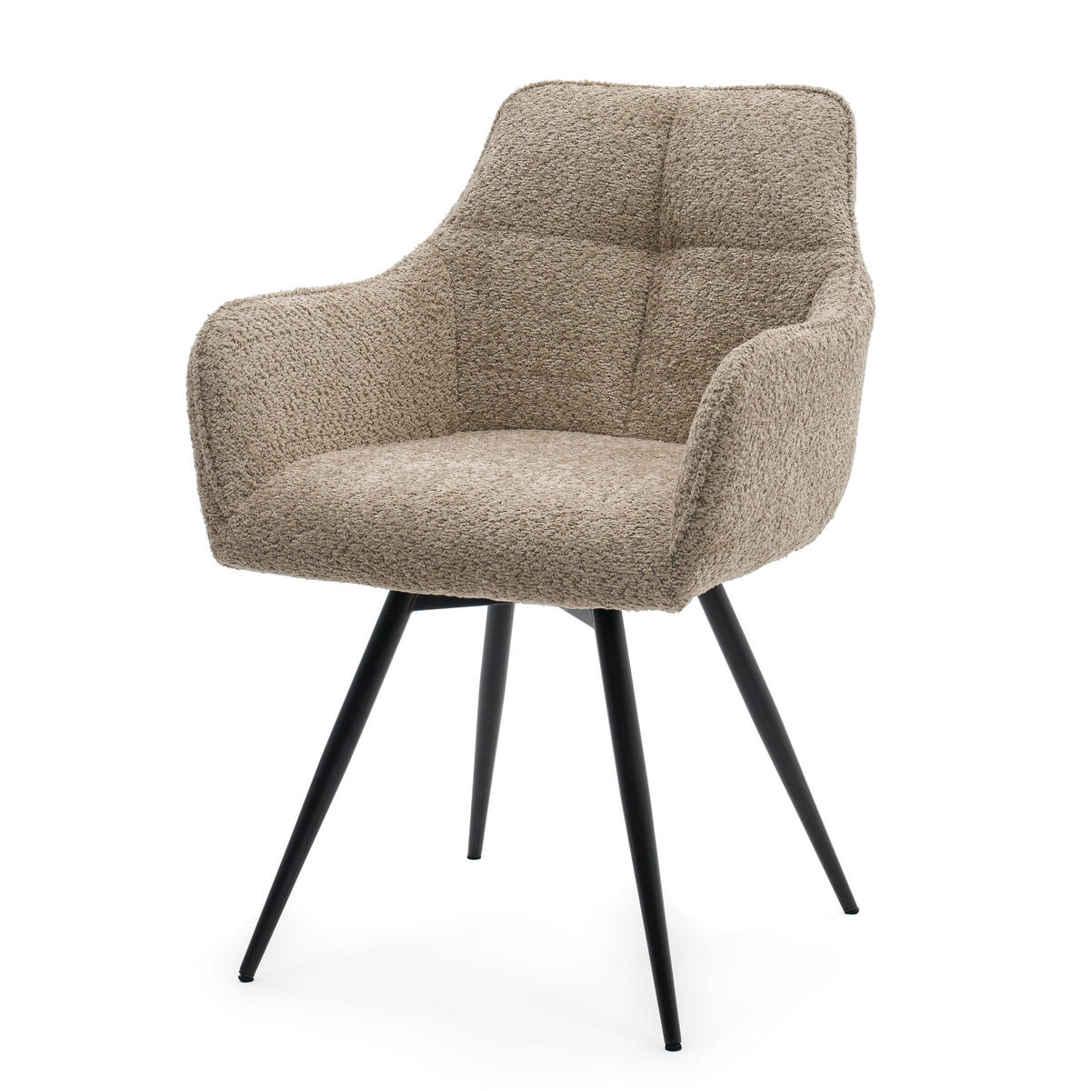 STUHL QUATTRO drehbar gepolsterter mit Steppung - beige - Boucle - Beige/Schwarz, Textil/Metall (58/86/60cm) - NEW HOME