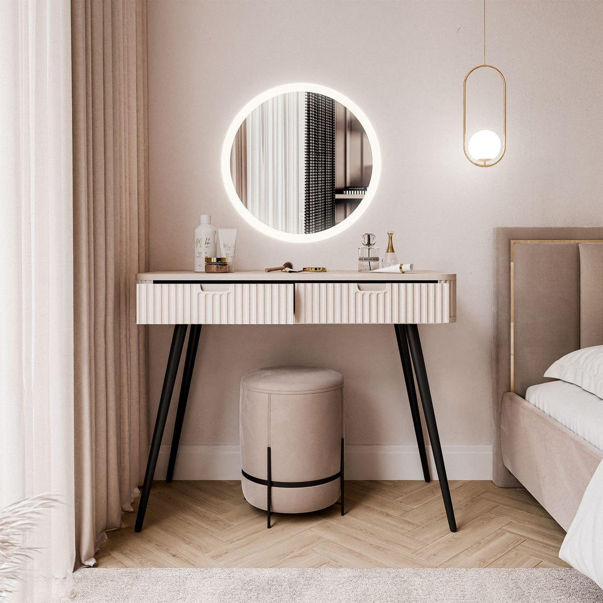 SCHMINKTISCH ZAIRA mit LED Spiegel Kaschmir - Kaschmir, Holzwerkstoff (103/80/49cm) - Lookway