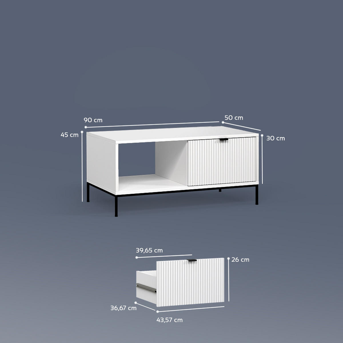 COUCHTISCH Aterno Weiß mit einer Schublade - Weiß, Holzwerkstoff (50/90/45cm) - Livinity®