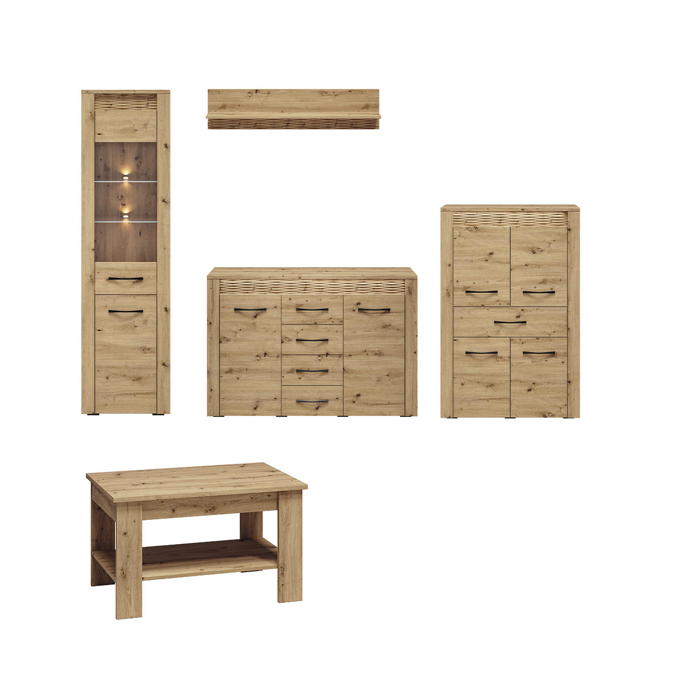WOHNZIMMER-SET Artis Artisan Eiche 5-teilig - Eiche Artisan/Braun, Holz/Holzwerkstoff (285/200/60cm) - Feldmann-Wohnen