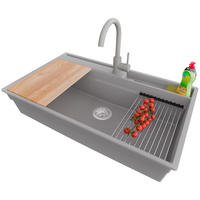 GRANITSPÜLE Oslo, 3-er set Grau 88/53 cm, 1 Becken + Küchenarmatur 32/20 cm + Ablauf-Set ab 90er Unterschrank - Chromfarben/Beige, Kunststoff (88/20/53cm) - Primagran