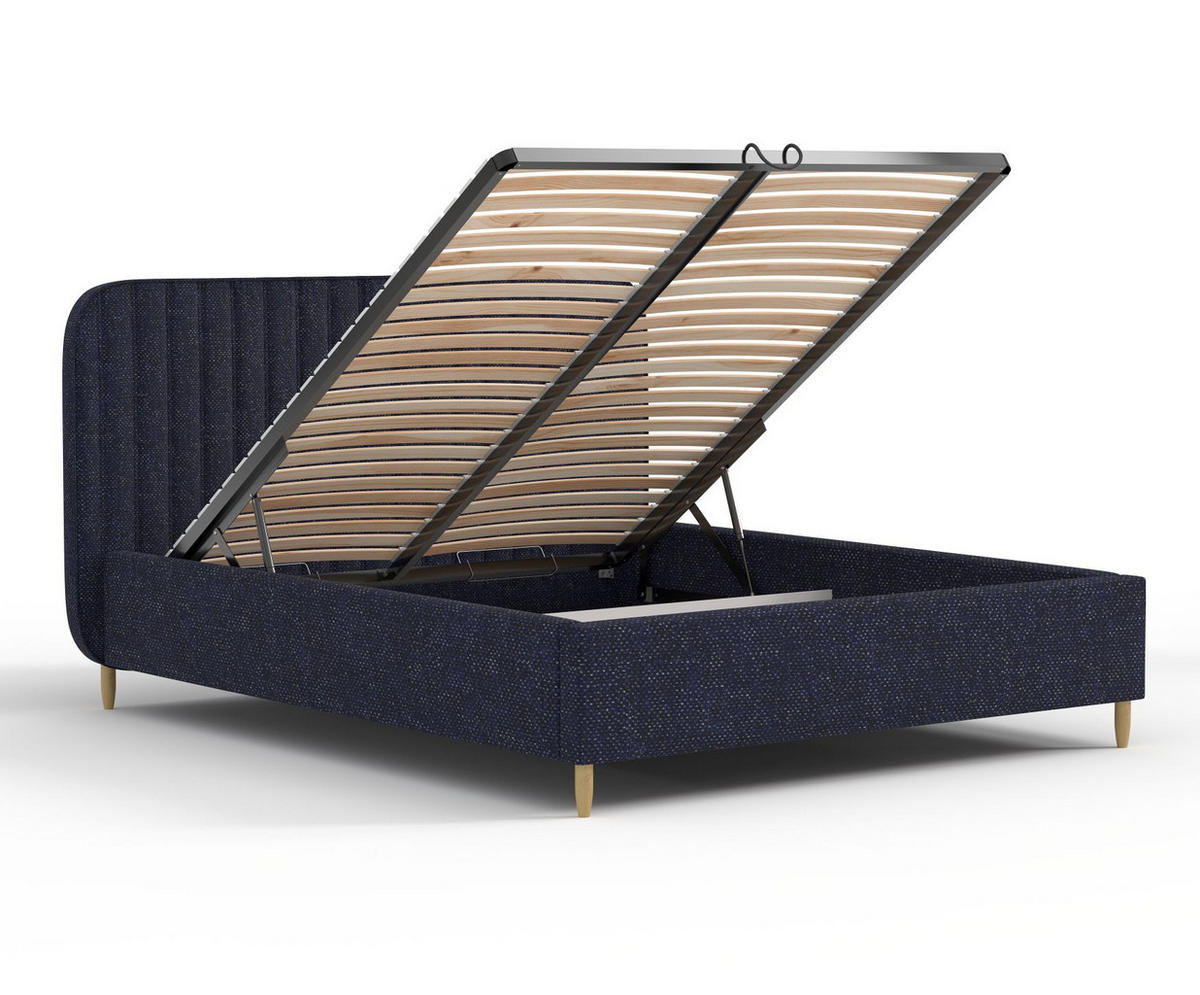 POLSTERBETT Noto Marineblau 140/200 cm im Chenille-Stoff - Naturfarben/Dunkelblau, Holz/Holzwerkstoff (140/200cm) - Maison de Reve
