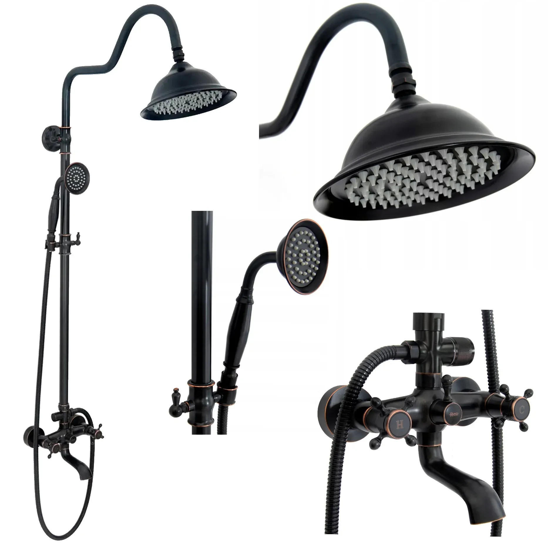 REA Duschset Schwarz 20.5x150x63 cm