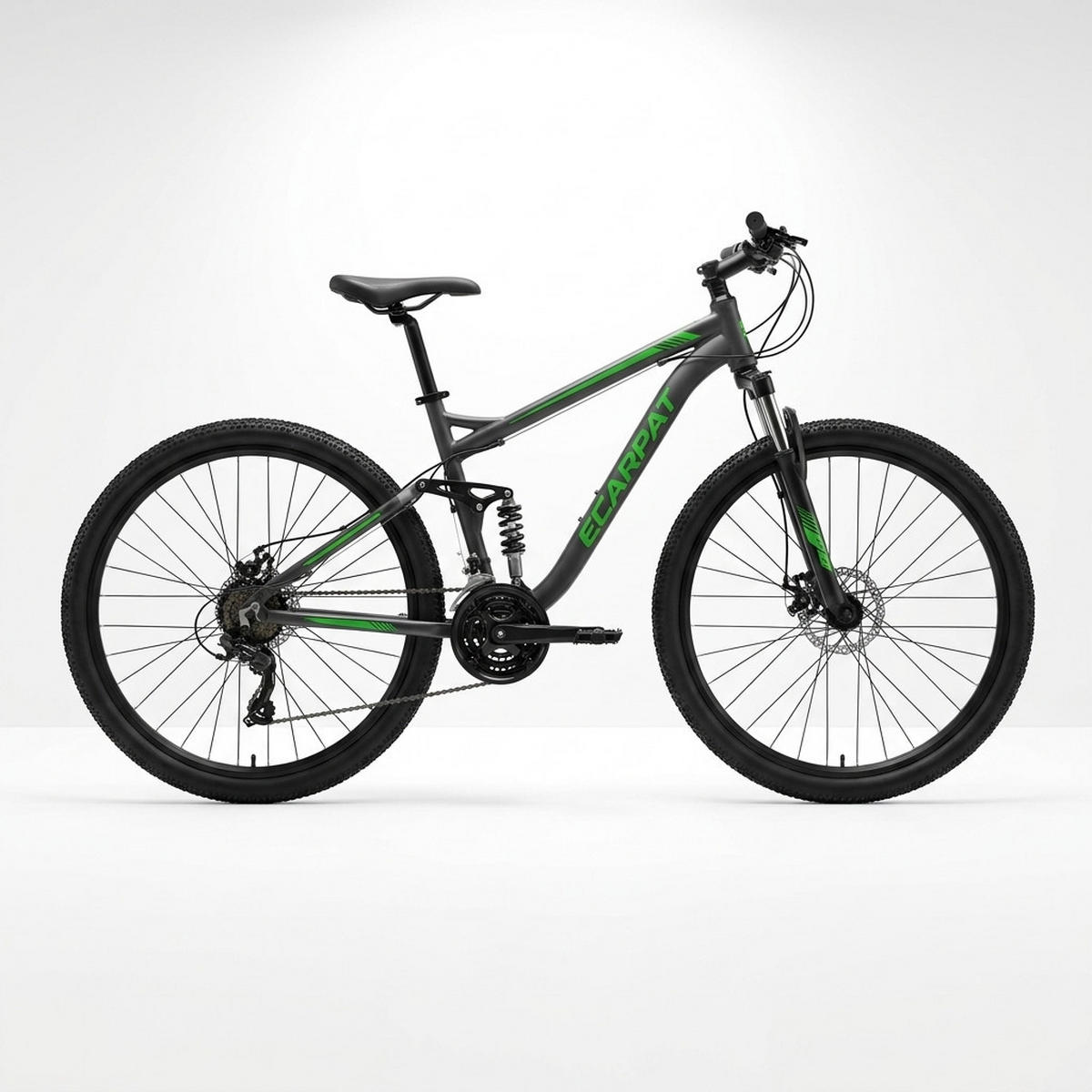 MOUNTAINBIKE 26 Zoll Schwarz + Grün, 21-Gang-Schaltung, Doppel-Scheibenbremsen, Carbonstahl - Grau, Metall (20cm) - Oxeza