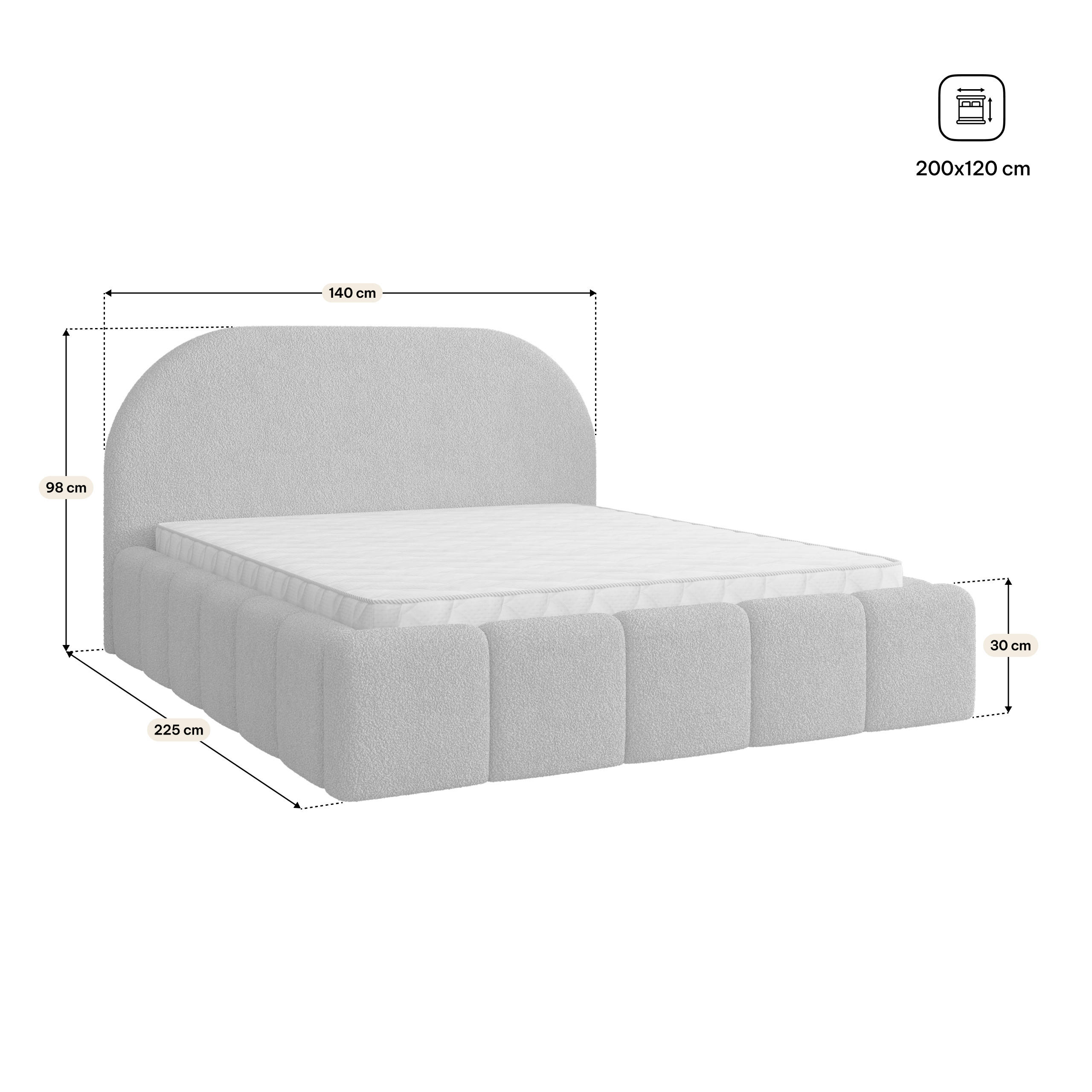 Masseno Polsterbett Schwarz 120x200 cm