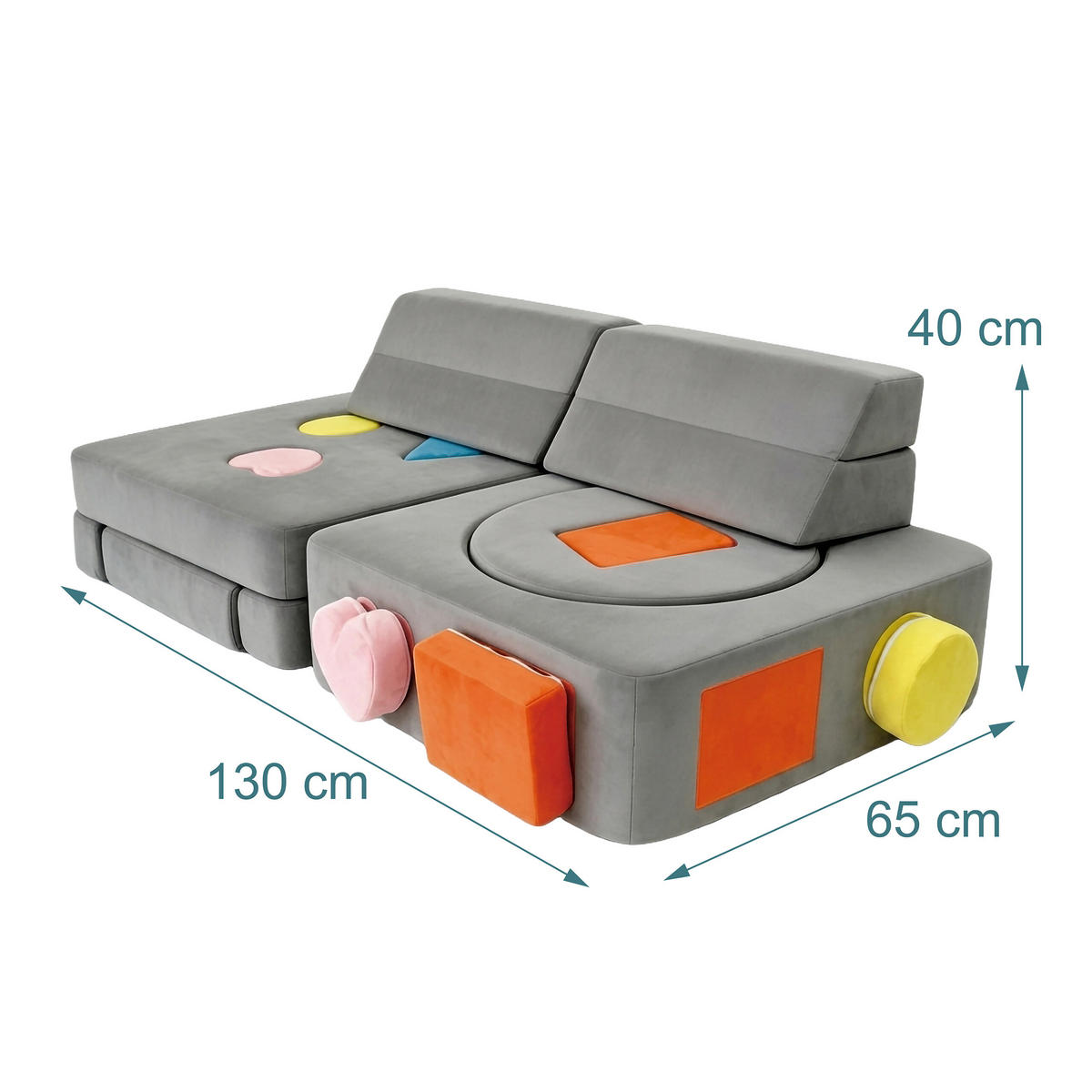 SPIELSOFA Anthrazit modular 18-tlg.-Set Schaumstoff - Grau, Kunststoff/Textil (130/40/65cm) - Relaxdays