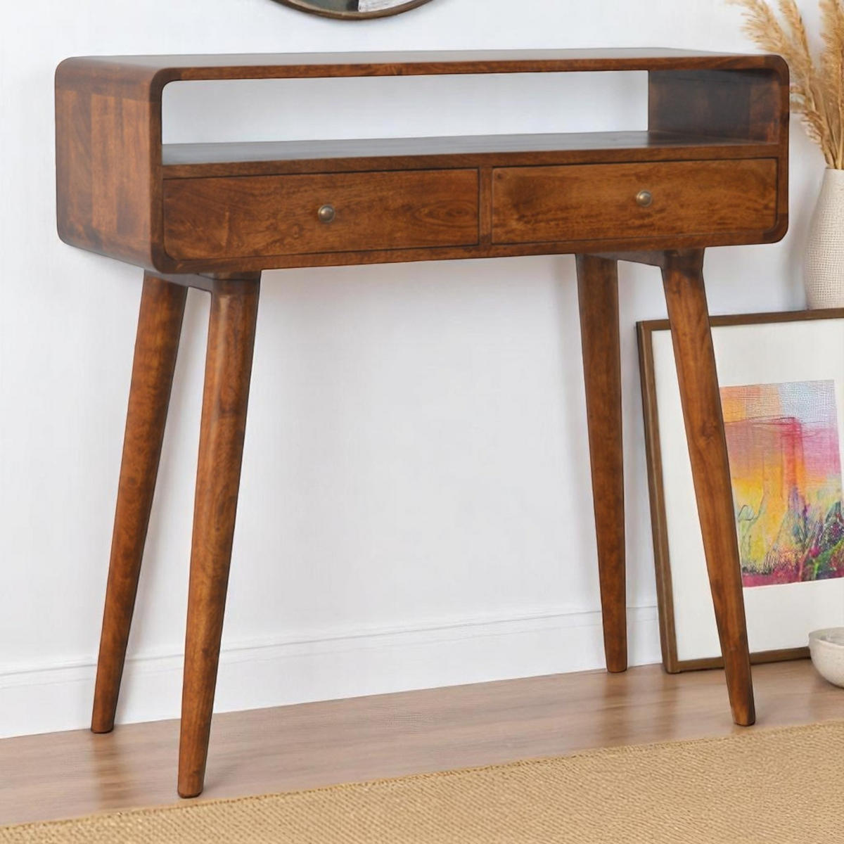 KONSOLENTISCH im Kastanienholz-Finish - Messingfarben/Braun, Holz/Metall (35/90/90cm) - Artisan Furniture