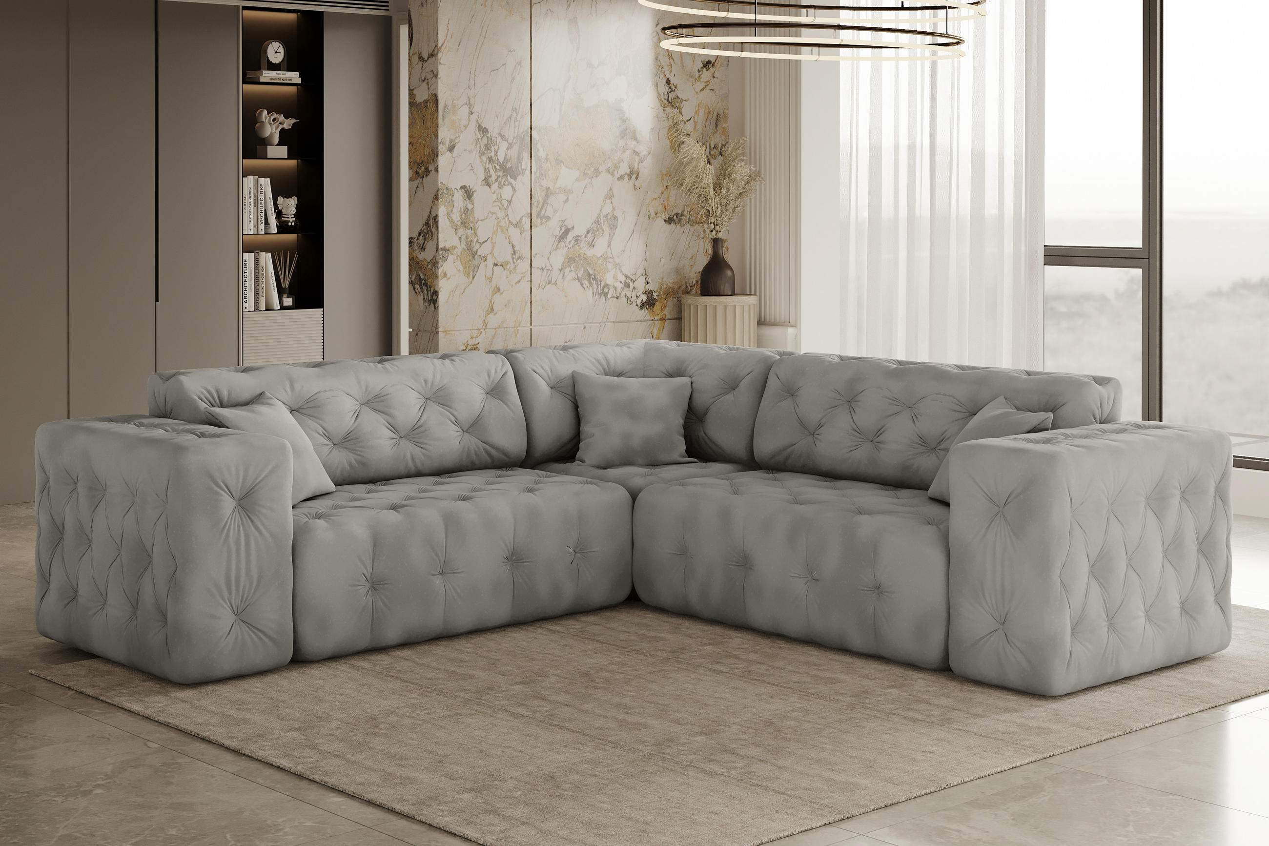 CORNER LUX, Gesteppt, Stoff Whisper, Silber - Silberfarben, Holz/Textil (246/246cm) - Kaiser Möbel