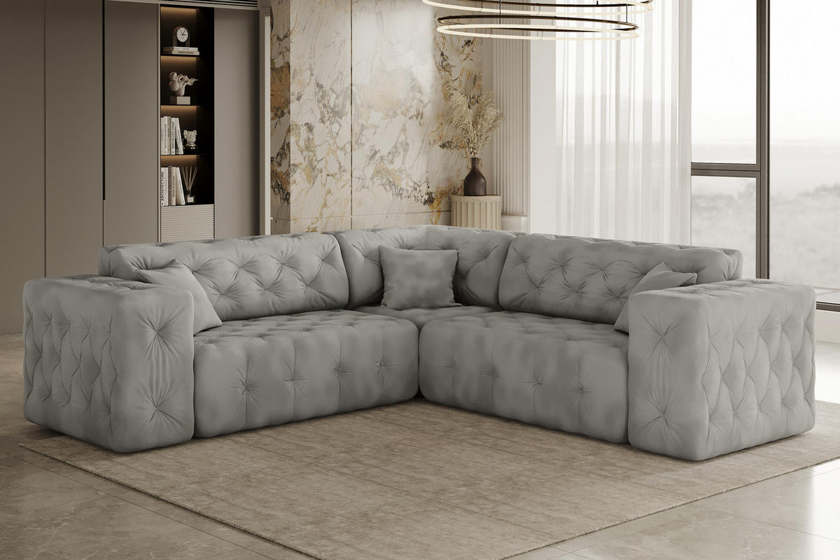 CORNER LUX, Gesteppt, Stoff Whisper, Silber - Silberfarben, Holz/Textil (246/246cm) - Kaiser Möbel
