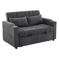 SCHLAFSOFA aus Baumwoll-Leinenstoff 136x162x84 cm Grau mit verstellbarer Rückenlehne, Getränkehaltern und Seitentaschen - Grau, Textil (162/84/136cm) - Modfu