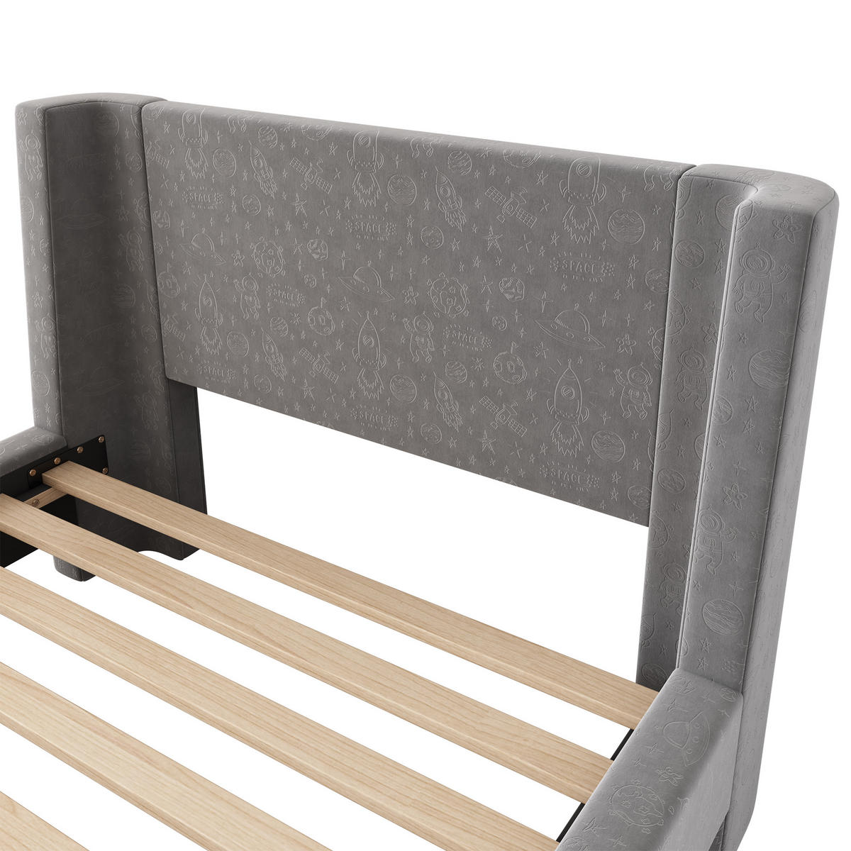 KINDEREINZELBETTEN aus Samt 90x200 cm in Grau mit Weltraummuster - Grau, Textil (90/200cm) - Modfu