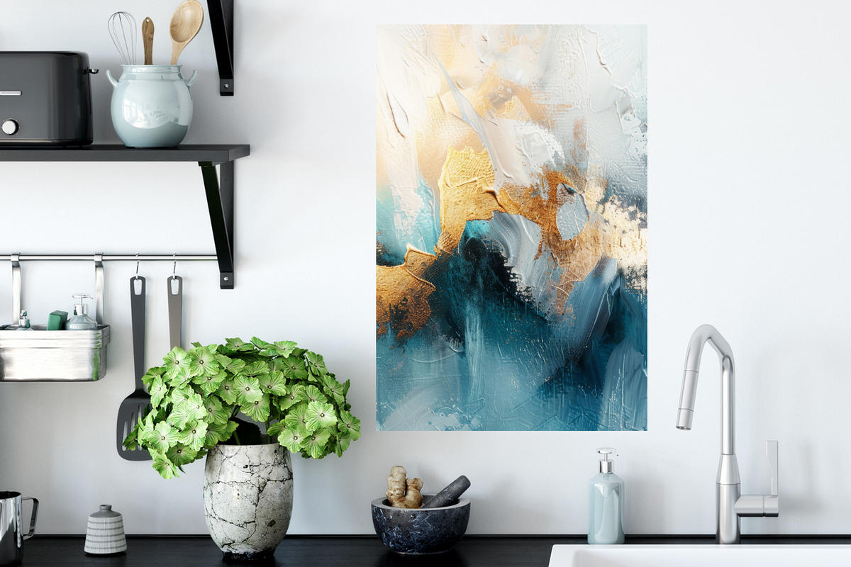 WANDTATTOO Abstrakt - Kunst - Gold - Blau 40x60 cm - Petrol, Kunststoff (40/60/0.1cm) - MuchoWow