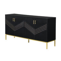 SIDEBOARD Schwarz-Gold, 4 Türen, Metallfüße, für Wohnraum - Schwarz, Holz (160/80/40cm)