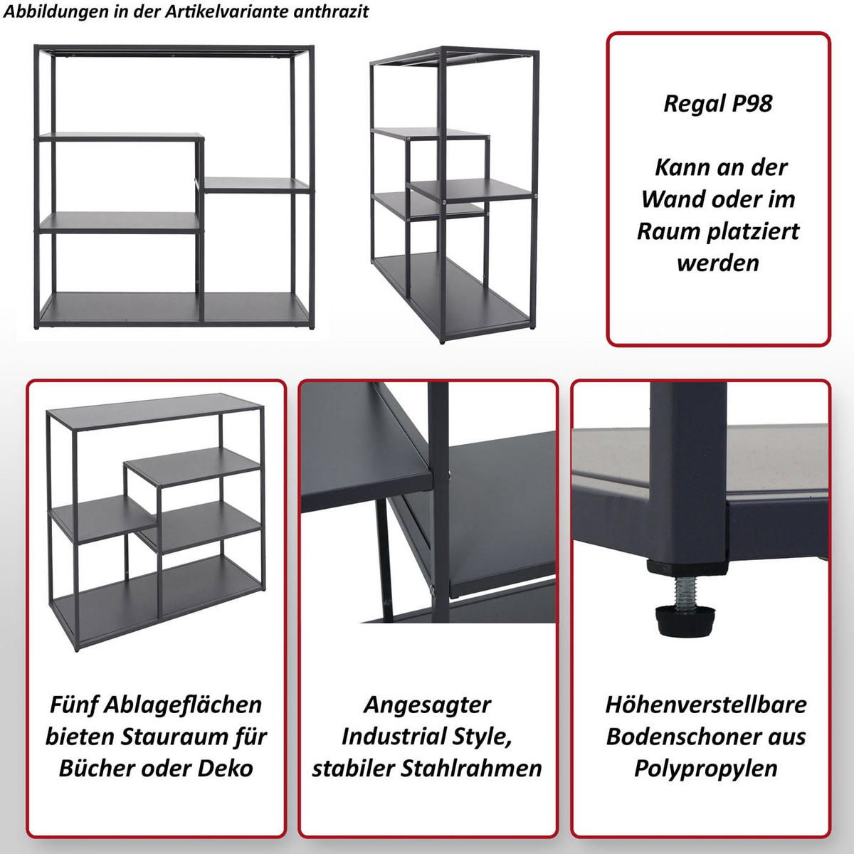 REGAL Anthrazit - Anthrazit, Metall (80/80/30cm) - MCW