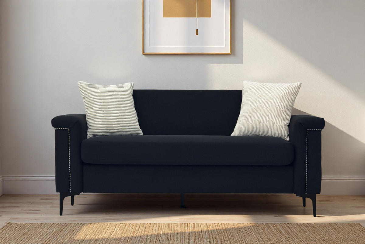 DVOSJED od lanene tkanine, 172/72/82 cm crni, s masivnim drvom i metalnim nogama - crna, tekstil (72/81.5/172cm) - BEAOK