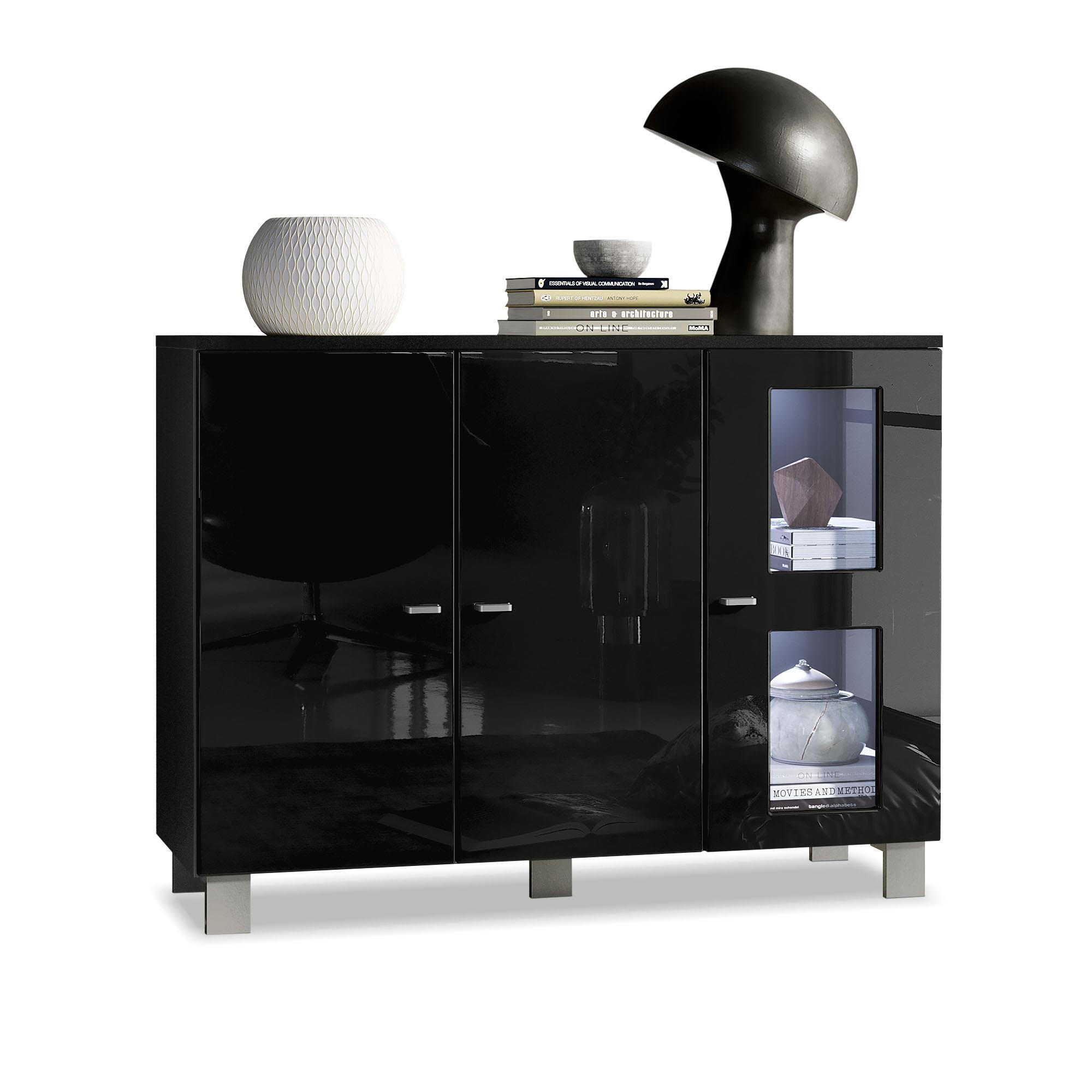 SIDEBOARD Denjo Tür in Schwarz Hochglanz - Schwarz Hochglanz, Holzwerkstoff (107/81/35cm) - Vladon