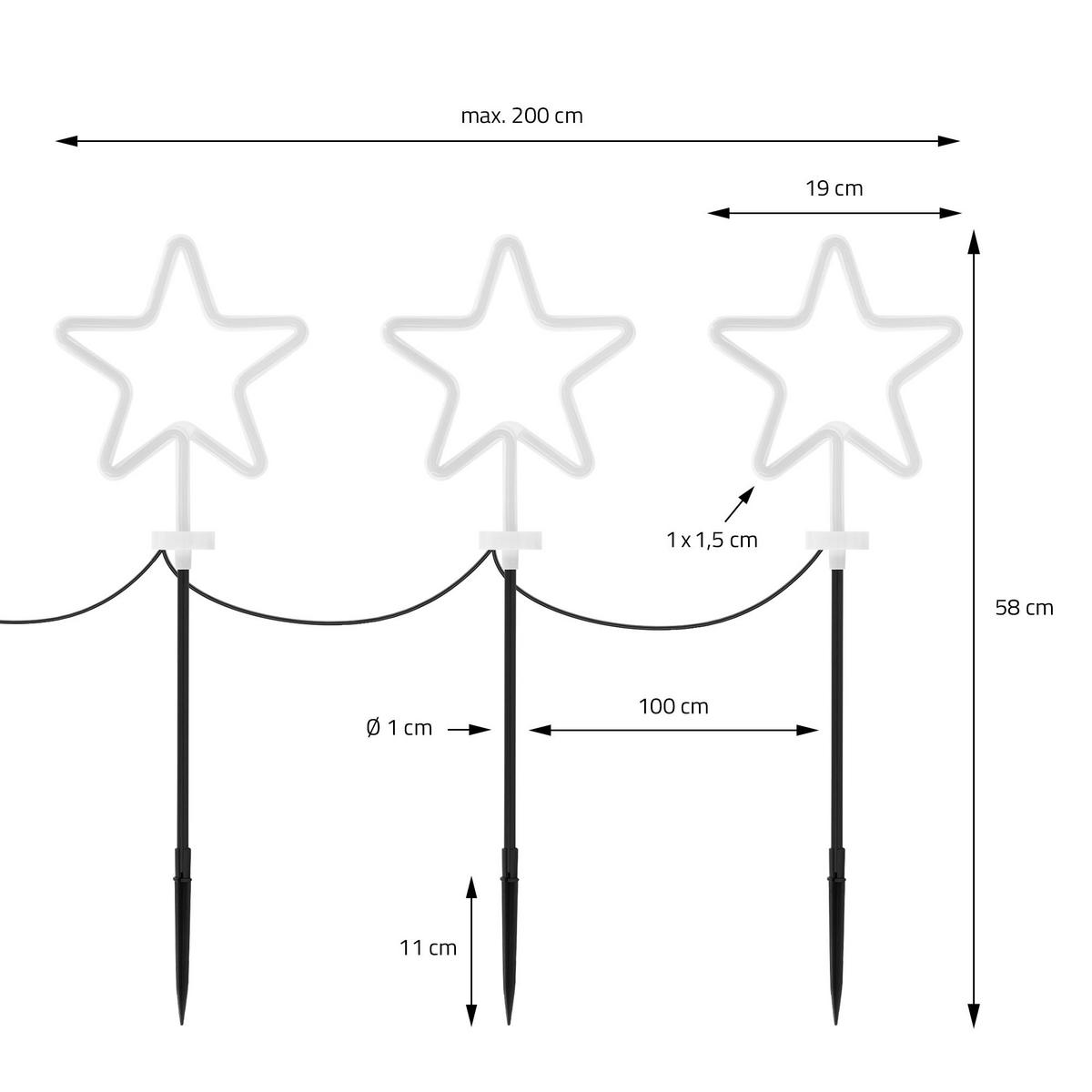 GARTENSTECKER STERN 3er Set H:58 cm Außen für Weihnachten - Weiß, Kunststoff (1.8/58/500cm) - ECD-Germany