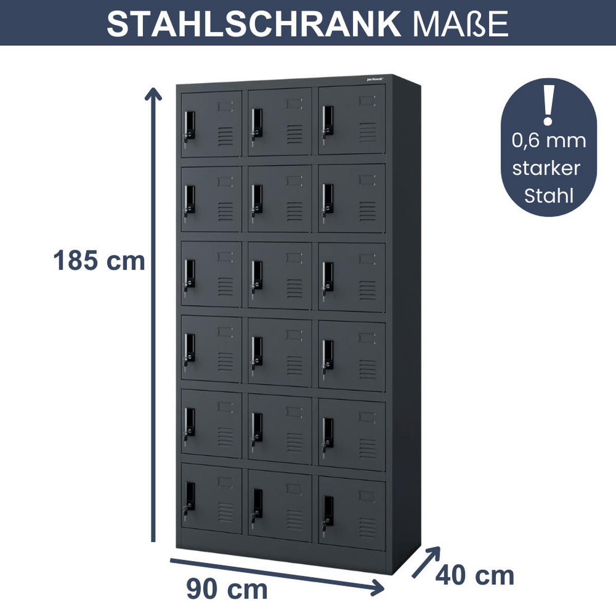 SCHLIESSFACHSCHRANK Spind BERN 18 Fächer185x90x40cm Anthrazit - Anthrazit, Metall (90/185/40cm) - DELUKE