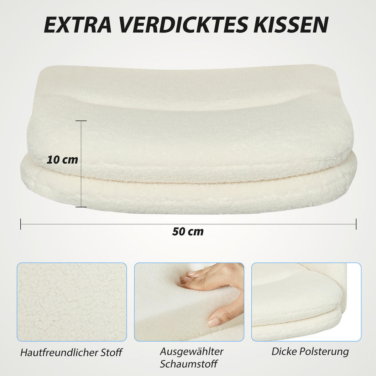 SCHREIBTISCHSTUHL höhenverstellbar Homeoffice Stuhl mit Bouclé-Optik, Cremeweiß - Creme/Schwarz, Textil/Metall (61.5/101/65cm) - HOMCOM