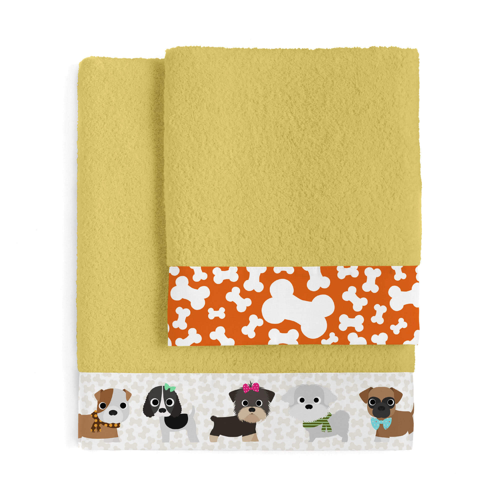 HANDTUCH 2er-Set dogs senf - Gelb, Textil (70/140cm) - Happy Friday