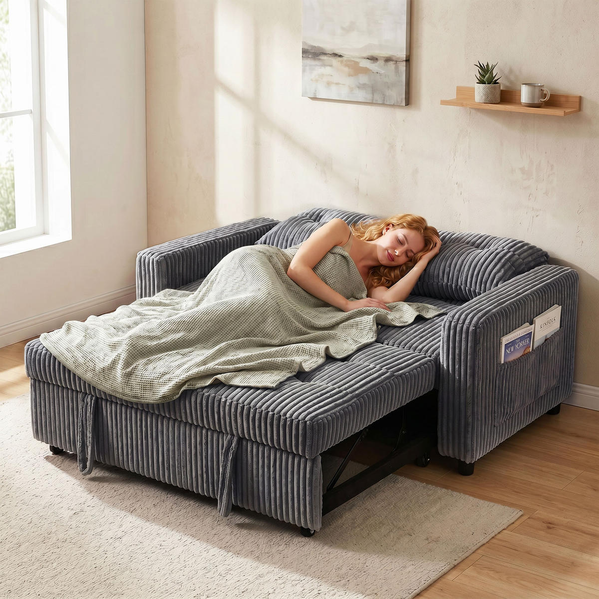 SCHLAFSOFA Polyester, Stahl Dunkelgrau - Dunkelgrau/Hellgrau, Holz/Kunststoff (90/91/157cm) - HOMCOM