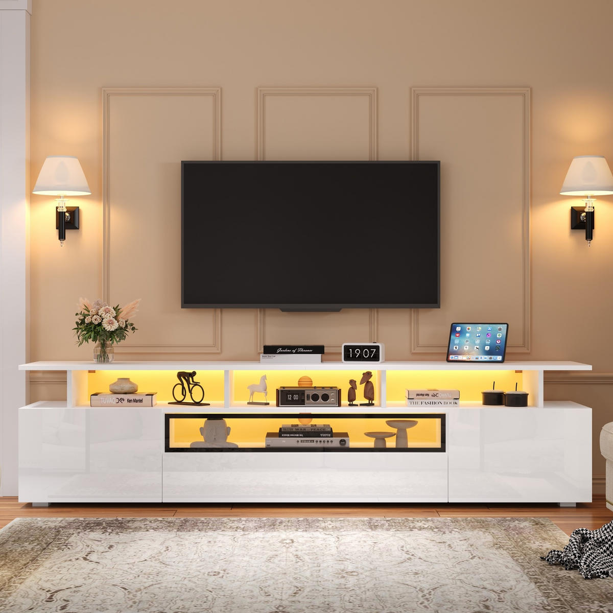 TV-ELEMENT mit LED 180 x 38 x 45 cm Hochglanz Weiß - Weiß, Holzwerkstoff (38/45/180cm) - Beauniv