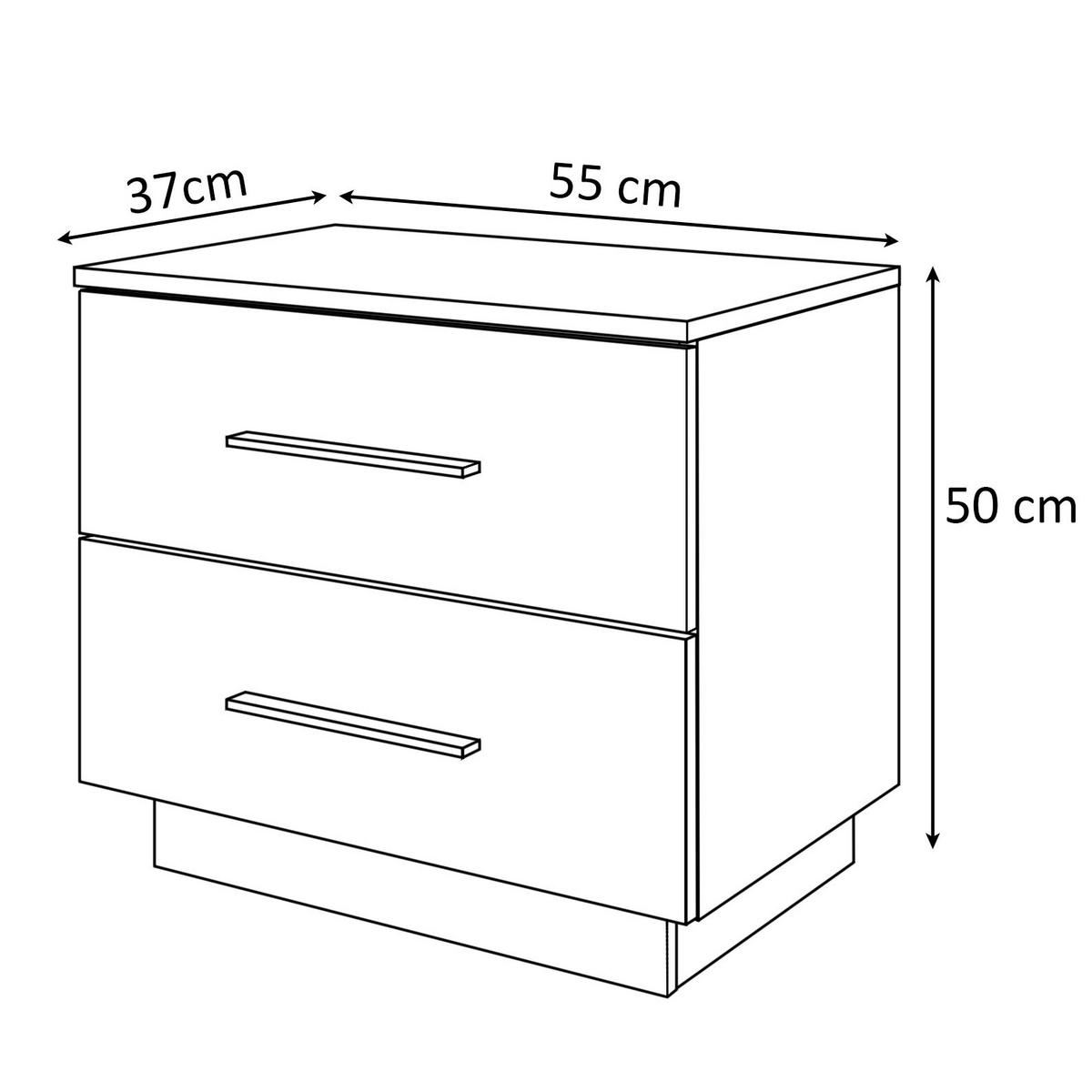 NACHTTISCH LINA mit Chromgriffen, Hochglanz, LED - Schwarz, Holzwerkstoff (55/50/37cm) - Lookway