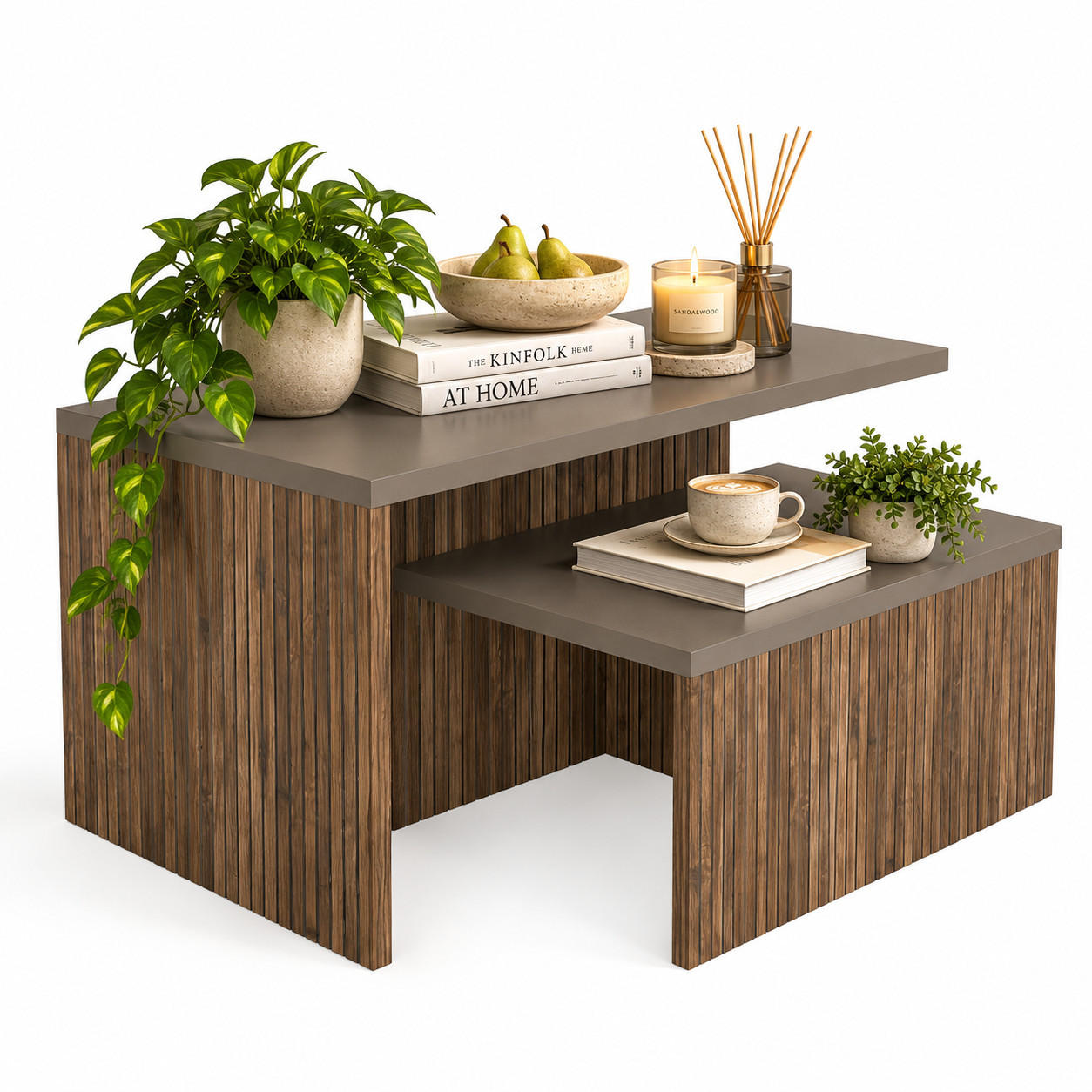 BEISTELLTISCH Twins - Beige/Braun, Holzwerkstoff (72/45/42cm) - Decorotika