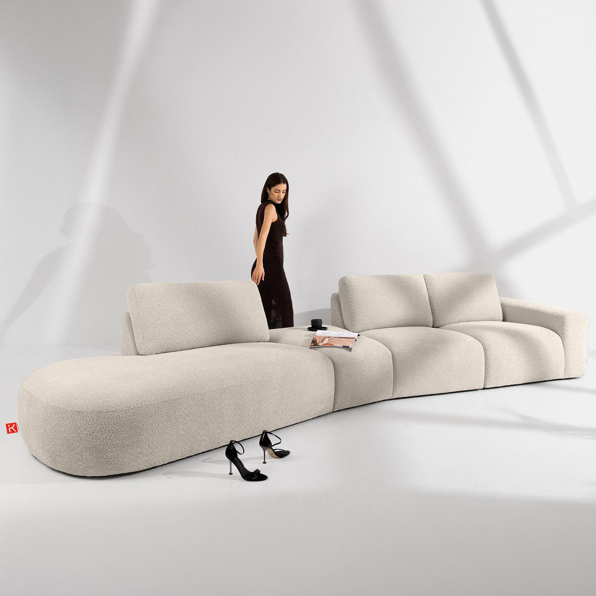 5-SITZER ECKSOFA ZUCCO Boucle links, Cremeweiß - Creme, Textil (430/84/105cm) - KONSIMO®