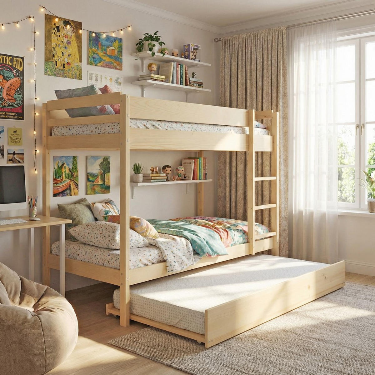 ETAGENBETT WALLY mit Schublade-Bett/ 3x 90x190 - Massivholz - Multicolor, Holz (90/190cm) - Weber Industries