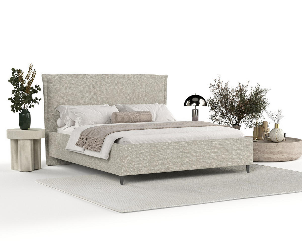 POLSTERBETT Cape Cod Beige Grau 180/200 cm im Chenille-Stoff - Beige/Schwarz, Holz/Holzwerkstoff (180/200cm) - Maison de Reve