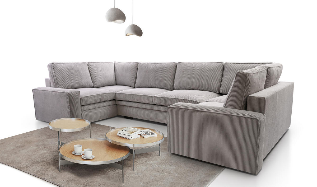 WOHNLANDSCHAFT Treville U Grau 378/196/93 cm – mit Bettkasten und Schlaffunktion - Schwarz/Grau, Kunststoff/Textil (378/93/196cm) - AX Living
