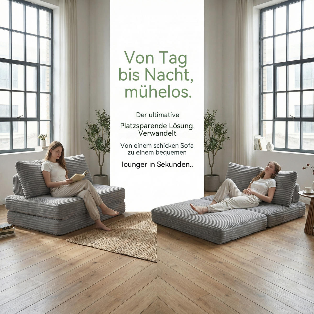 SCHLAFSOFA in Cord Hellgrau - Hellgrau, Textil (140/85/100cm) - Oxeza