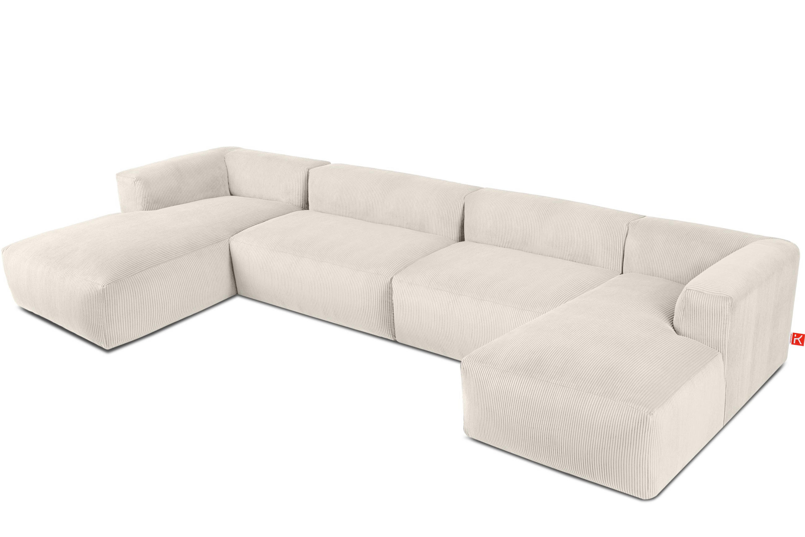 PANORAMA-ECKSOFA BUFFO 7/8 Sitzer mit extrem weicher Sitzfläche, Kordstoff, cremefarben - Creme, Textil (424/73/180cm) - KONSIMO®