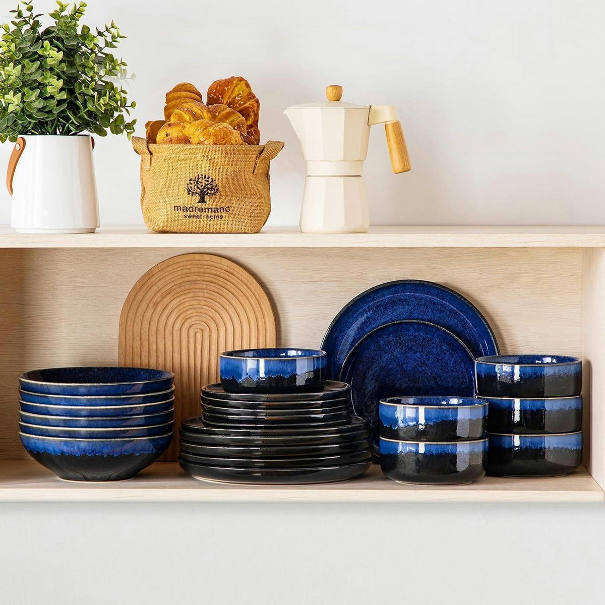 GESCHIRRSET 24-teiliges Set für 6 Personen blau Steingut - Dunkelblau, Keramik (26/2.8/26cm)
