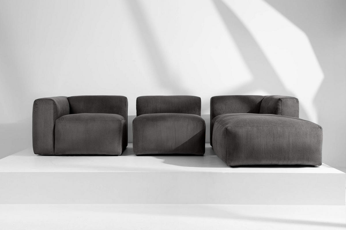 ECKMODULSOFA-RECHTS BUFFO mit extrem weicher und bequemer Sitzfläche, Kordstoff, grau - Grau, Textil (297/180cm) - KONSIMO®