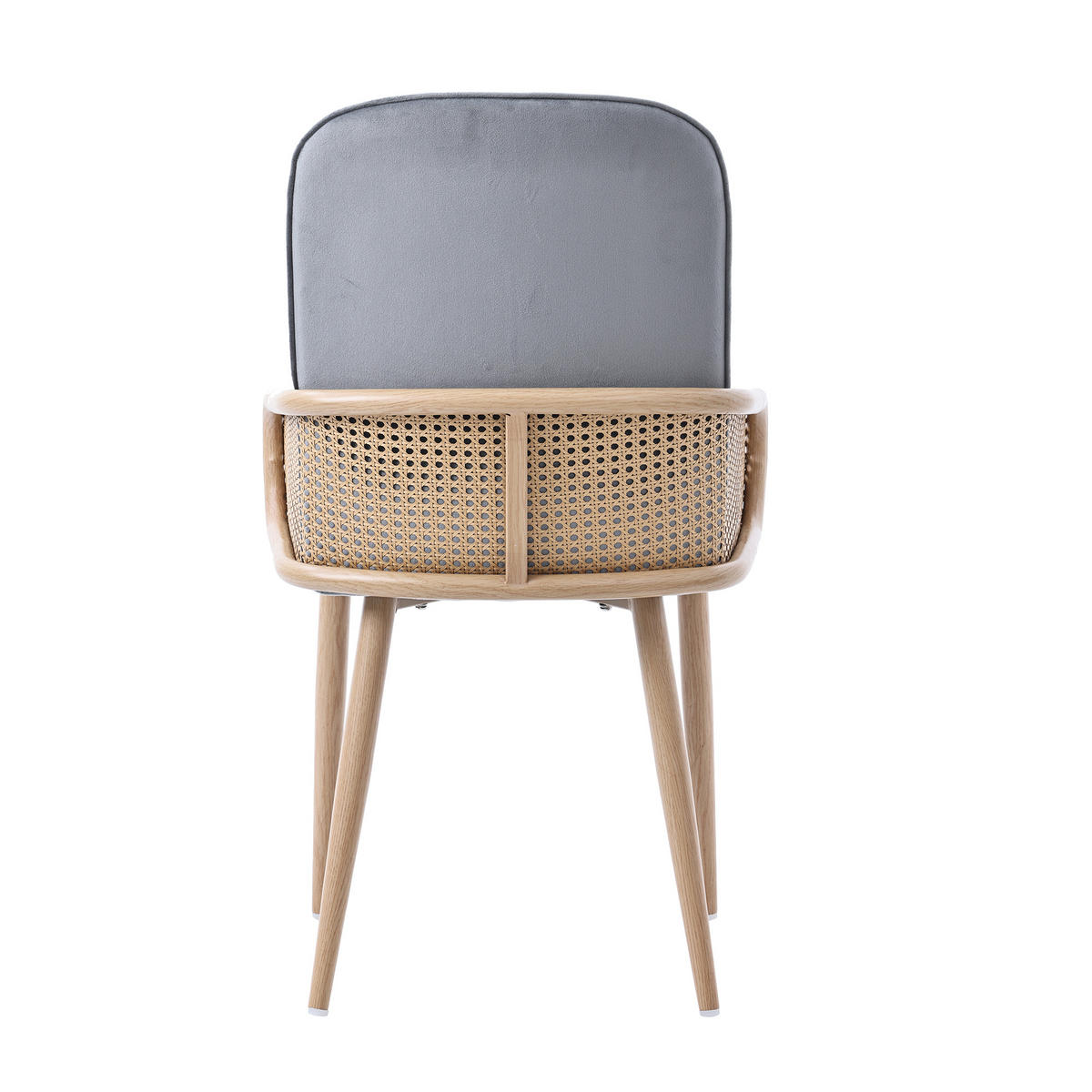 ESSZIMMERSTUHL 2 Stück Samt Rattan Grau, Metall Holzoptik - Grau, Textil (43/90/45cm) - FLIEKS