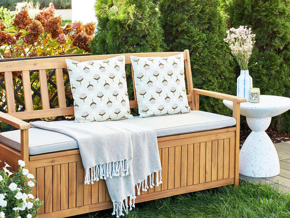 GARTENKISSEN 2er-Set geometrisches Muster hellgrün 45/45 cm Cuneo - Hellgrau, Textil (45/45cm) - Beliani
