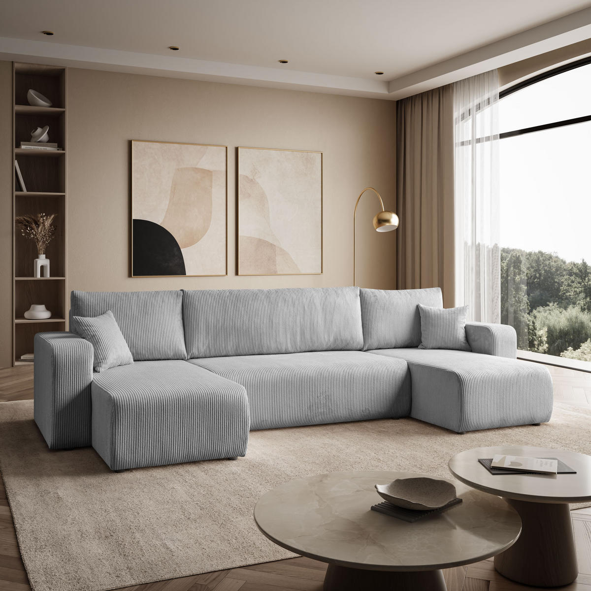 ECKSOFA PRESTIGE U mit Schlaffunktion, Poso 110 - Hellgrau, Textil (317/83/143cm) - Lookway