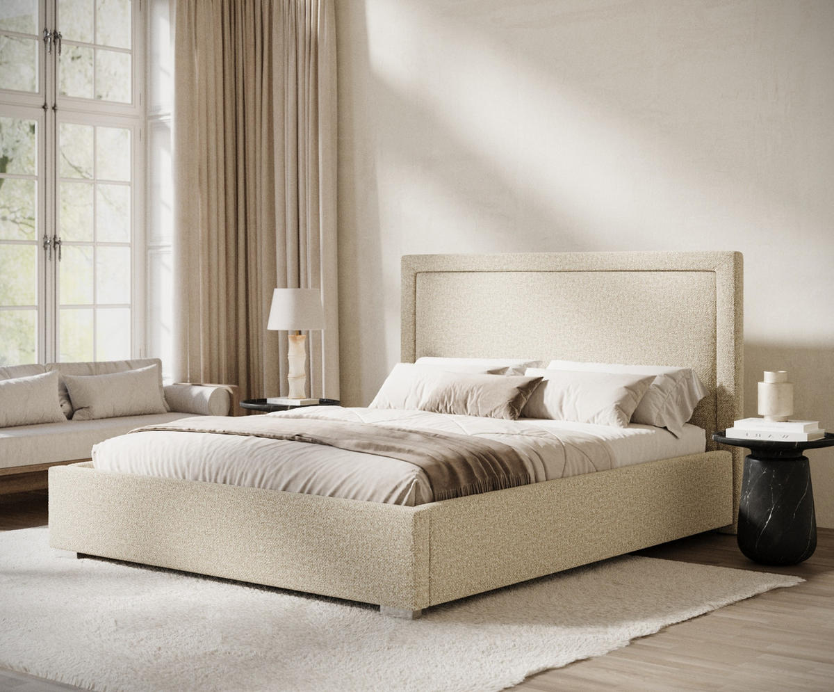 POLSTERBETT Ordina Beige 180/200 cm im Plüsch-Stoff - Beige/Silberfarben, Holz/Holzwerkstoff (180/200cm) - Maison de Reve