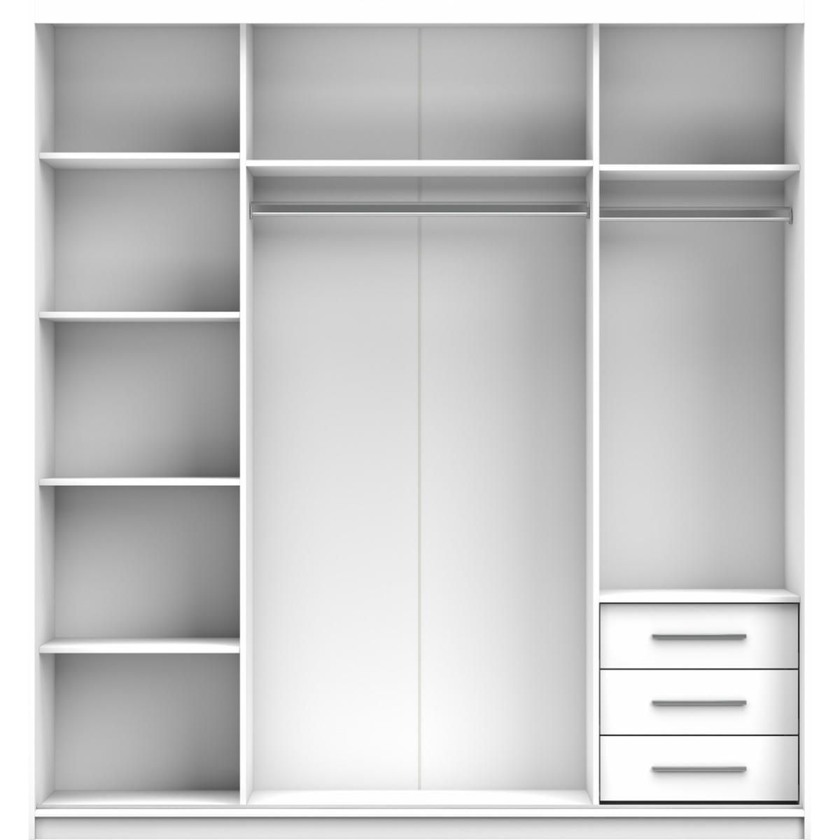 SCHWEBETÜRENSCHRANK 203/218/61cm 2-türig Pola 35 Weiß,Weiß Semigloss - Alufarben/Weiß, Glas/Holzwerkstoff (203/218/61cm) - imoebel24