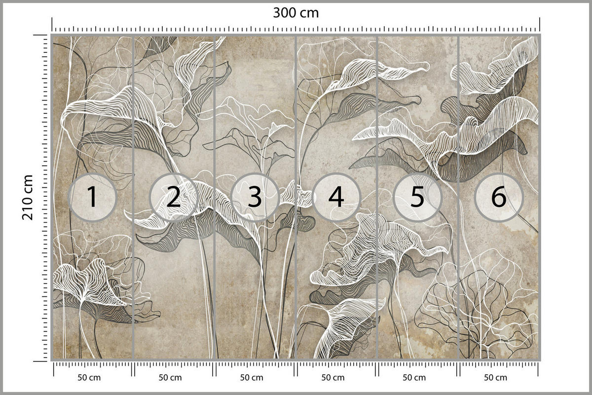 FOTOTAPETE Abstrakte Blätter Beton Optik 300x210 - Beige/Braun, Papier (300/210cm) - Muralo