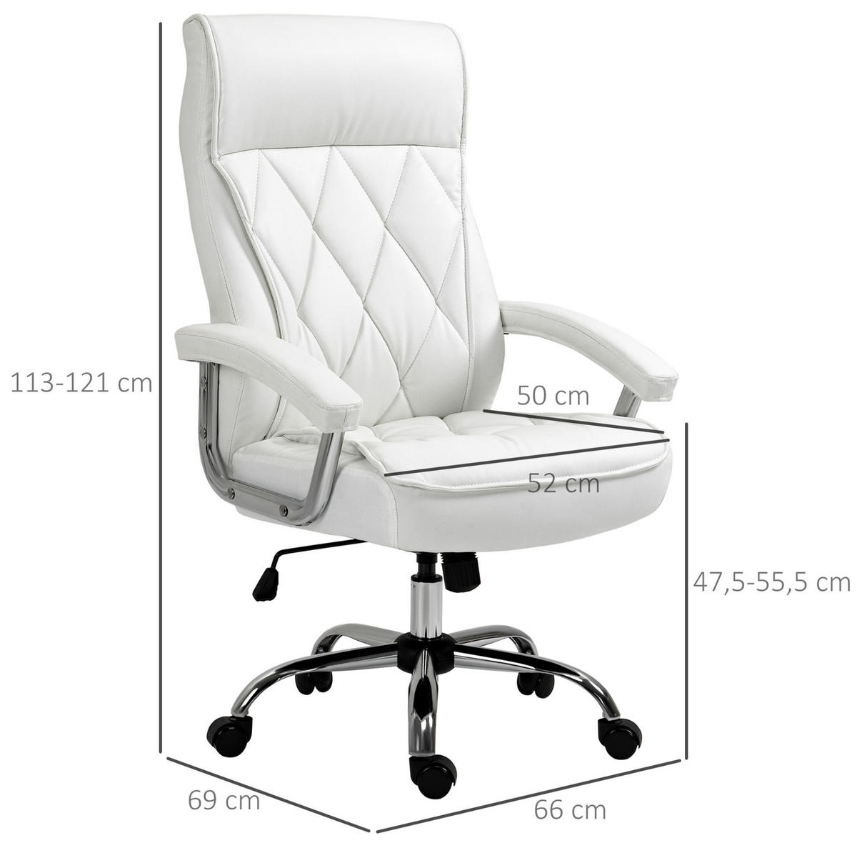 BÜROSTUHL höhenverstellbar Kunstleder Weiß - Weiß, Metall (69/121/66cm) - Meubliv
