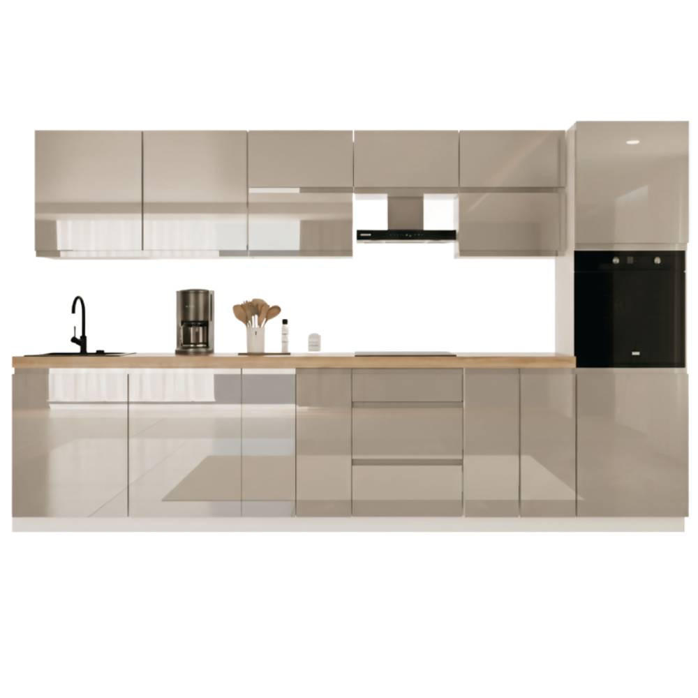 KÜCHENZEILE 360 cm - Aspen KA13-M360- in Grau/Hochglanz - Grau, Holz (360/212/58cm)