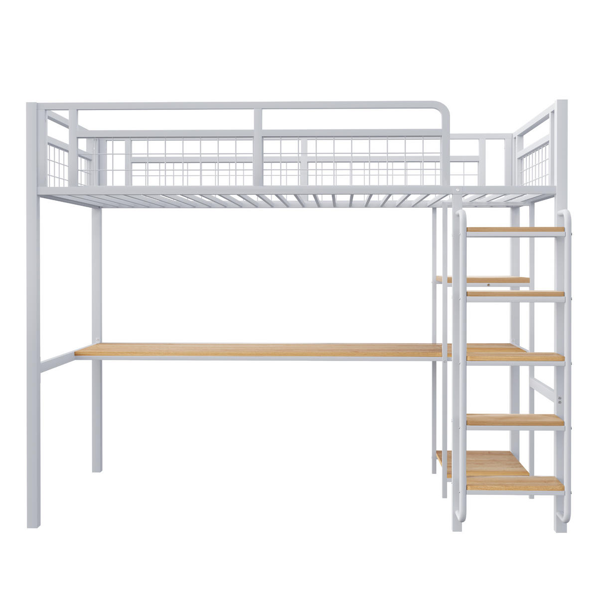 HOCHBETT 90/200 cm weiß aus Metall mit Tisch und Regalen - Weiß, Metall (90/200cm) - OKWISH